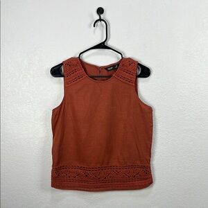 Simply Vera Vera Wang Women’s Brown Embellished Boxy Top crochet Bohemian Sz XS